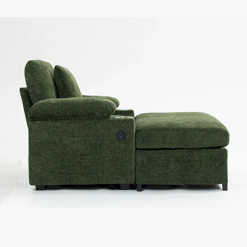Chenille Oversized Chair Set with Ottoman and USB Charging Port 11