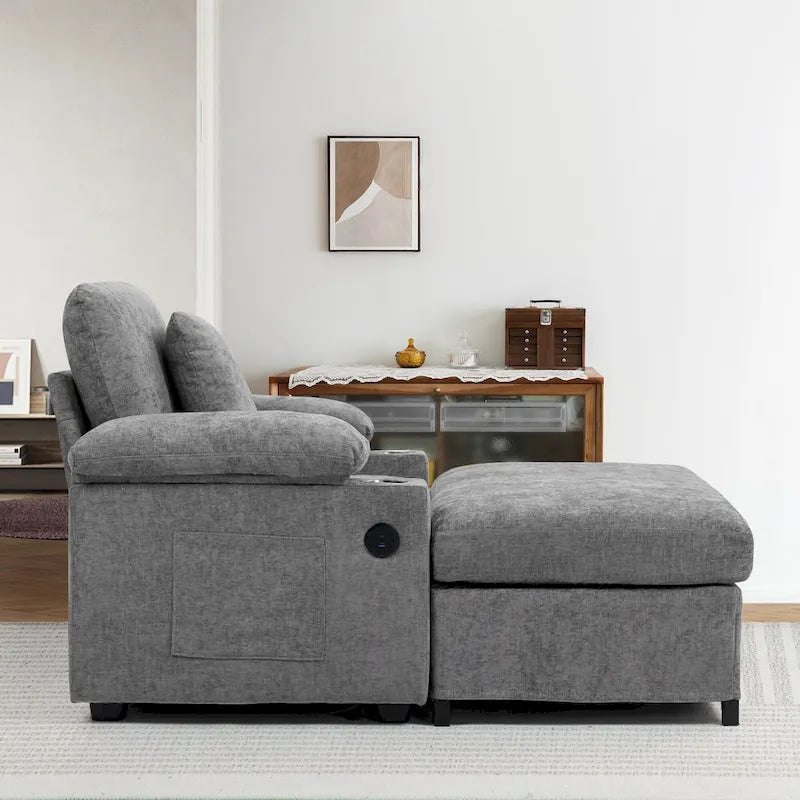 Chenille Oversized Chair Set with Ottoman and USB Charging Port 13