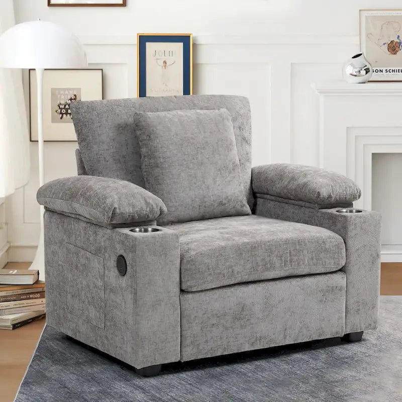 Chenille Oversized Chair Set with Ottoman and USB Charging Port 14