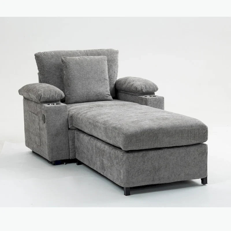 Chenille Oversized Chair Set with Ottoman and USB Charging Port 18
