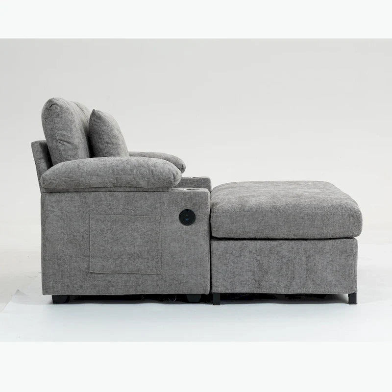 Chenille Oversized Chair Set with Ottoman and USB Charging Port 19