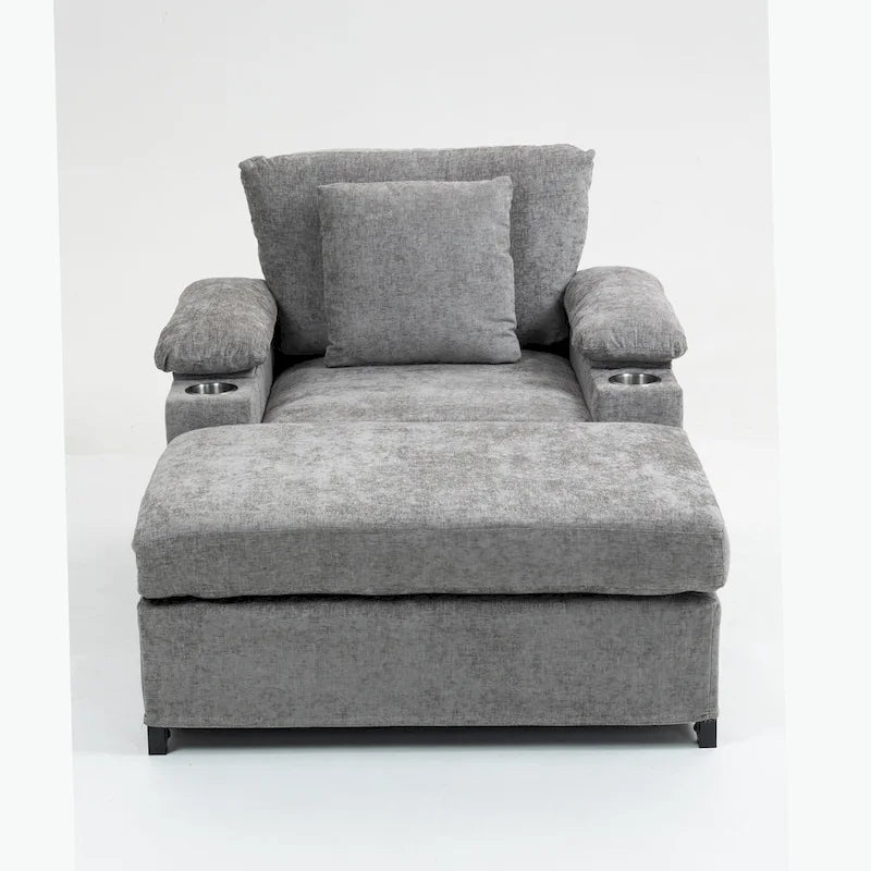 Chenille Oversized Chair Set with Ottoman and USB Charging Port 21