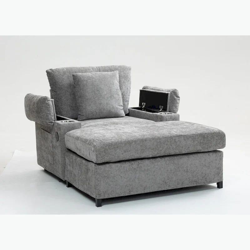 Chenille Oversized Chair Set with Ottoman and USB Charging Port 22