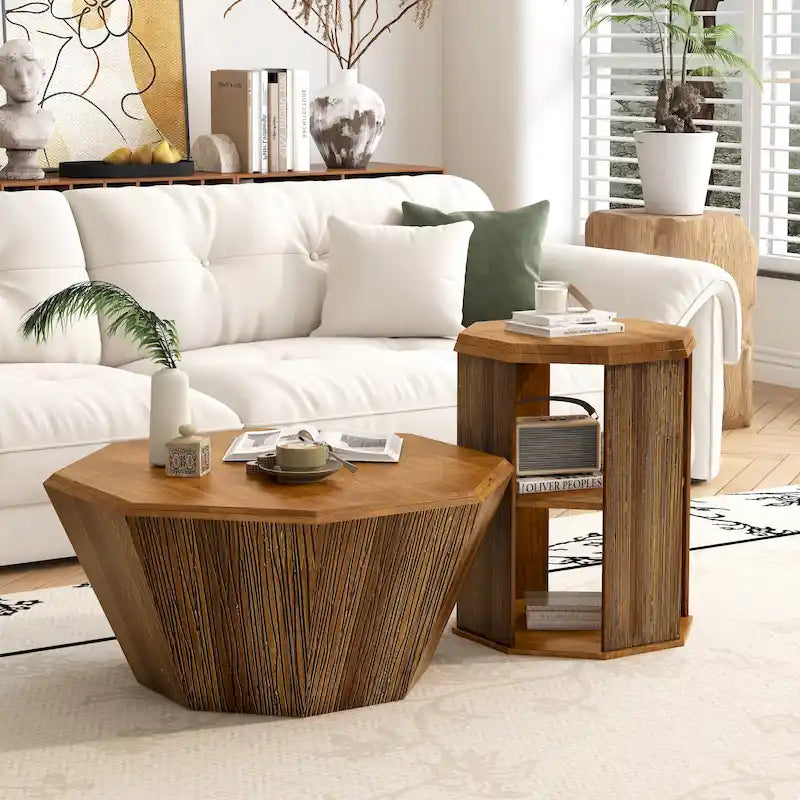 Set of 2 Octagonal Rubber Wood Coffee Tables - 31.5 Inches 21