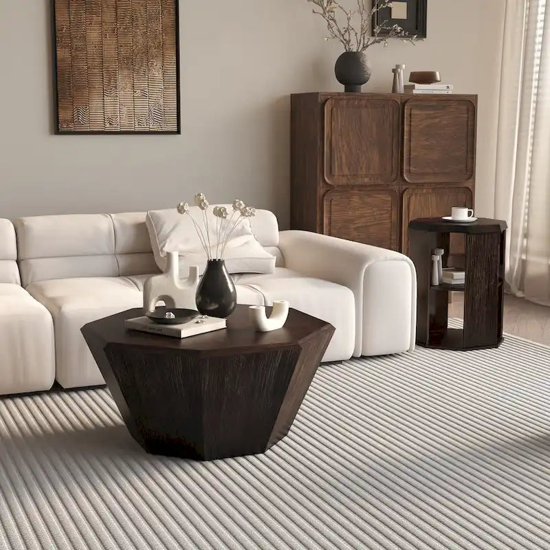 Set of 2 Octagonal Rubber Wood Coffee Tables - 31.5 Inches 4
