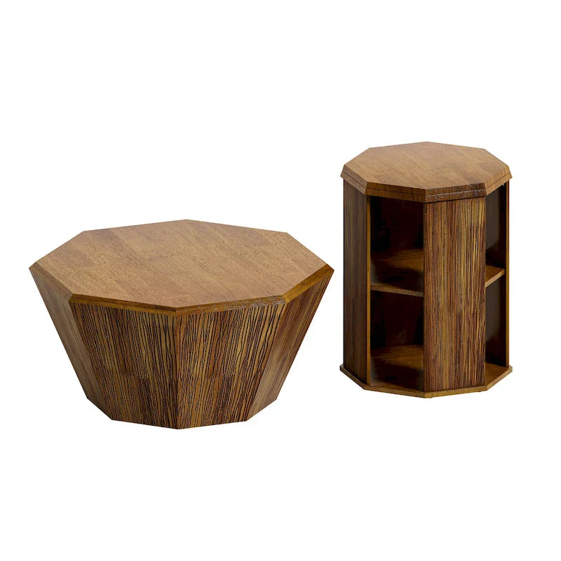 Set of 2 Octagonal Rubber Wood Coffee Tables - 31.5 Inches 8