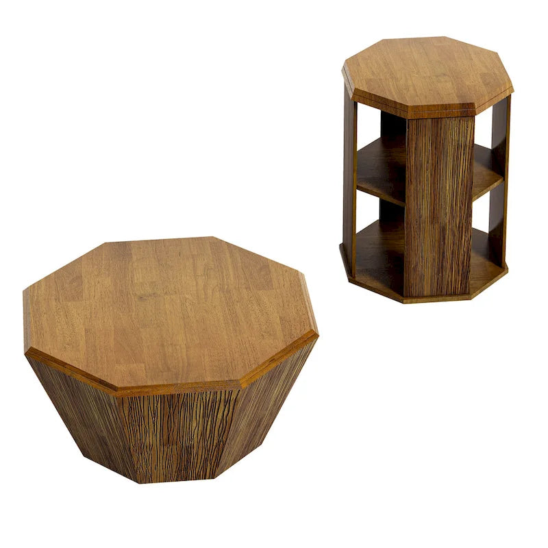 Set of 2 Octagonal Rubber Wood Coffee Tables - 31.5 Inches 11