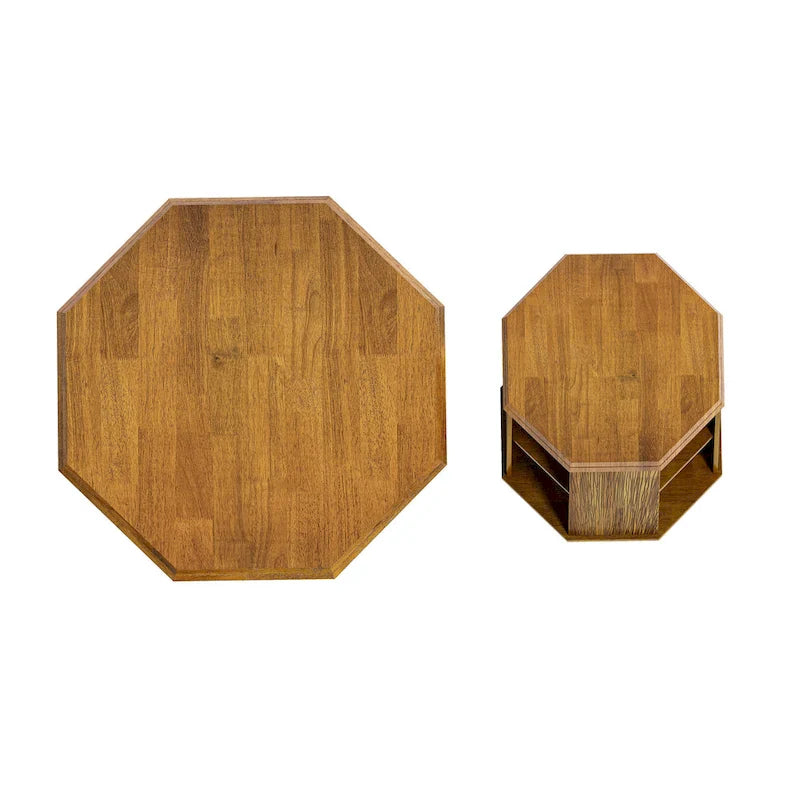 Set of 2 Octagonal Rubber Wood Coffee Tables - 31.5 Inches 12