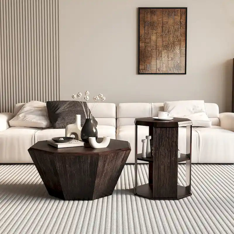 Set of 2 Octagonal Rubber Wood Coffee Tables - 31.5 Inches 13