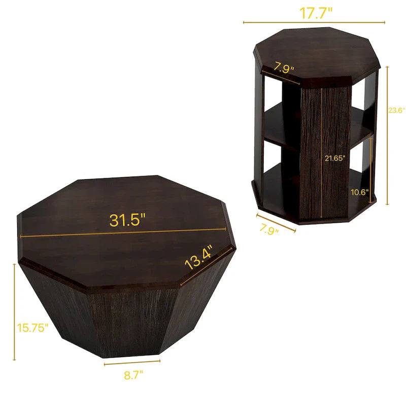Set of 2 Octagonal Rubber Wood Coffee Tables - 31.5 Inches 16