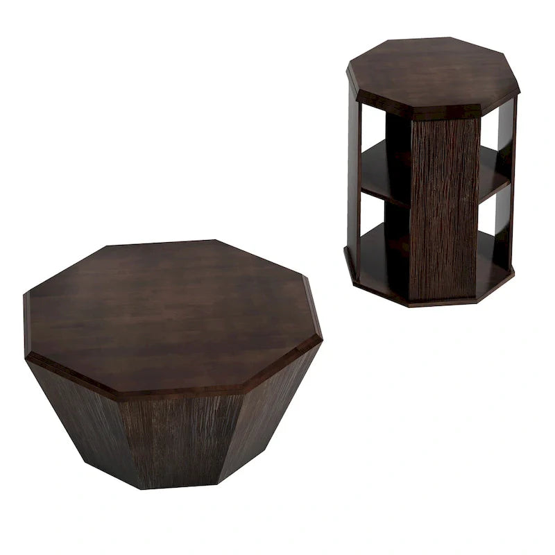 Set of 2 Octagonal Rubber Wood Coffee Tables - 31.5 Inches 18