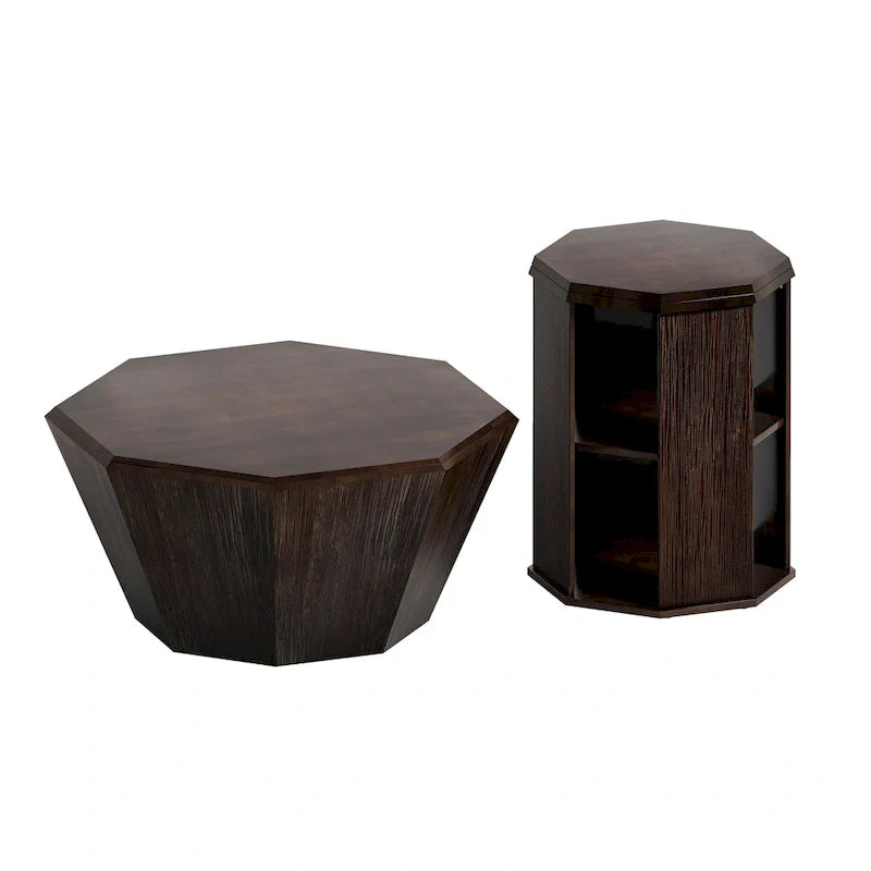 Set of 2 Octagonal Rubber Wood Coffee Tables - 31.5 Inches 19
