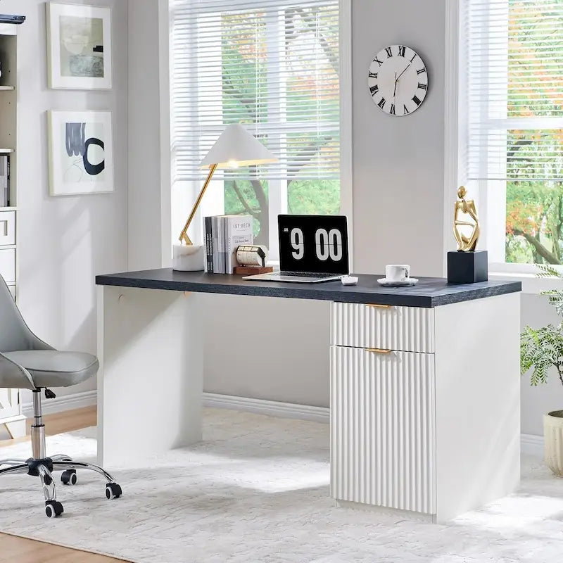 60-Inch Contemporary Executive Desk - Wooden Home Office & Fluted Computer Desk 21
