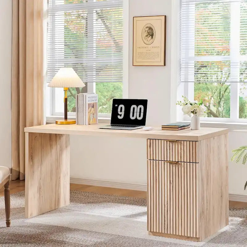 60-Inch Contemporary Executive Desk - Wooden Home Office & Fluted Computer Desk 1