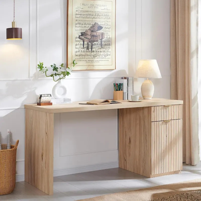 60-Inch Contemporary Executive Desk - Wooden Home Office & Fluted Computer Desk 3