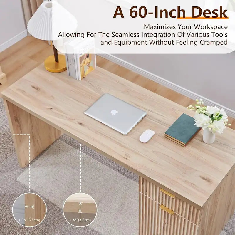 60-Inch Contemporary Executive Desk - Wooden Home Office & Fluted Computer Desk 4