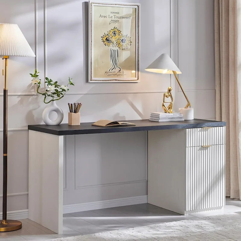 60-Inch Contemporary Executive Desk - Wooden Home Office & Fluted Computer Desk 9