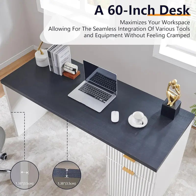 60-Inch Contemporary Executive Desk - Wooden Home Office & Fluted Computer Desk 10