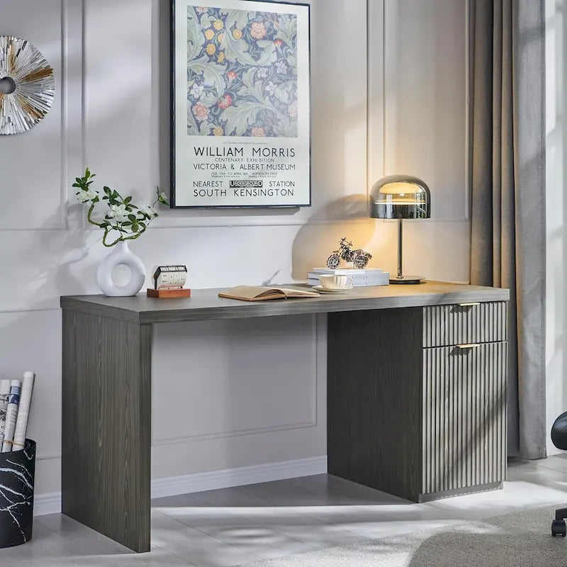 60-Inch Contemporary Executive Desk - Wooden Home Office & Fluted Computer Desk 15
