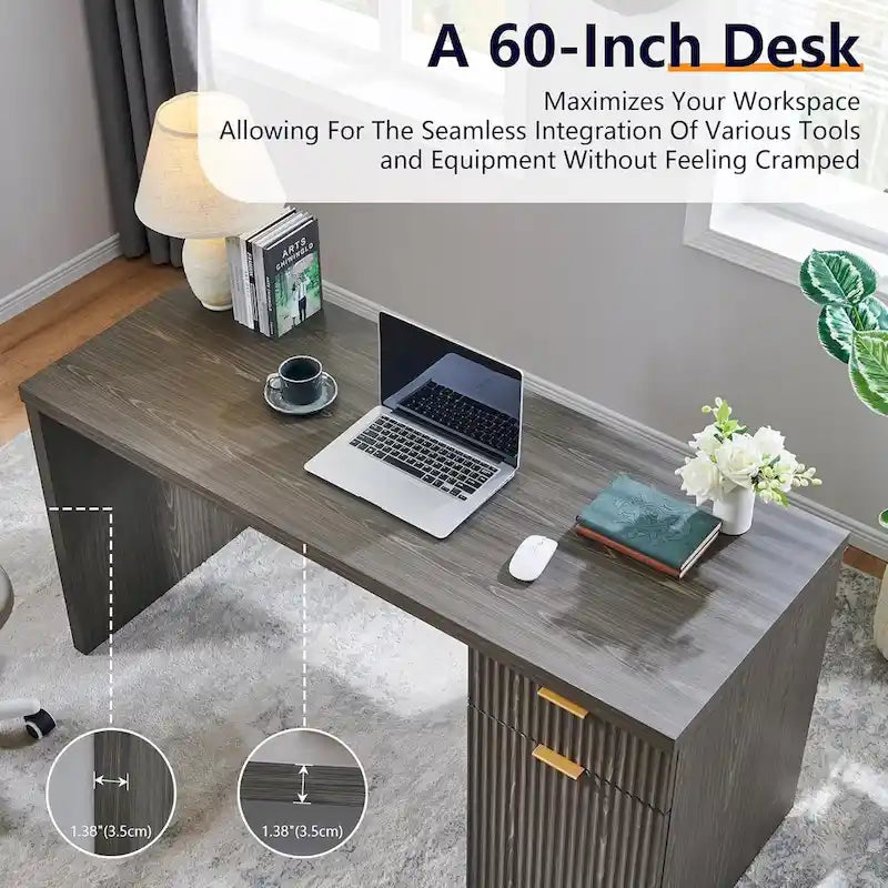 60-Inch Contemporary Executive Desk - Wooden Home Office & Fluted Computer Desk 16