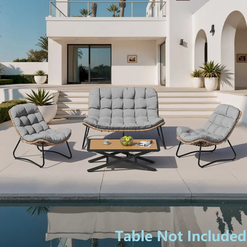 3-Piece Outdoor Cushioned Papasan Chair Set: Double Loveseat with Two Single Chairs - See Image 18