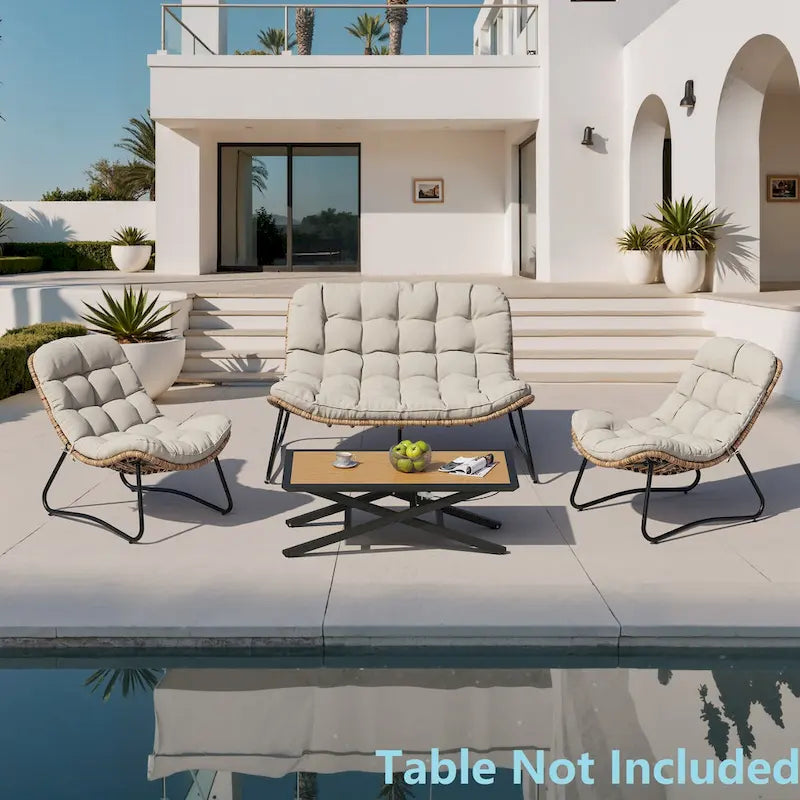 3-Piece Outdoor Cushioned Papasan Chair Set: Double Loveseat with Two Single Chairs - See Image 1