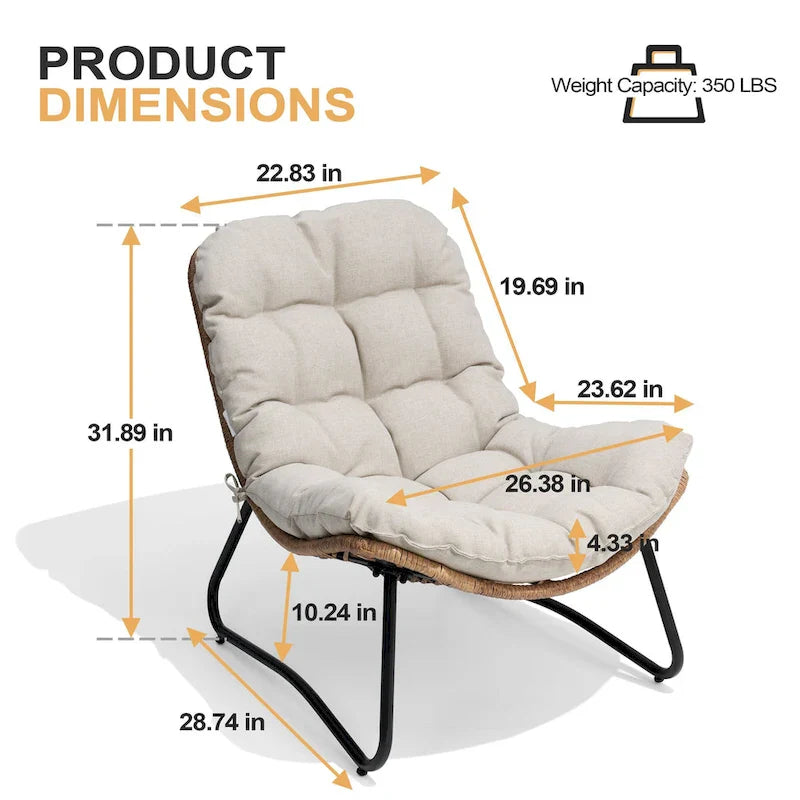 3-Piece Outdoor Cushioned Papasan Chair Set: Double Loveseat with Two Single Chairs - See Image 2