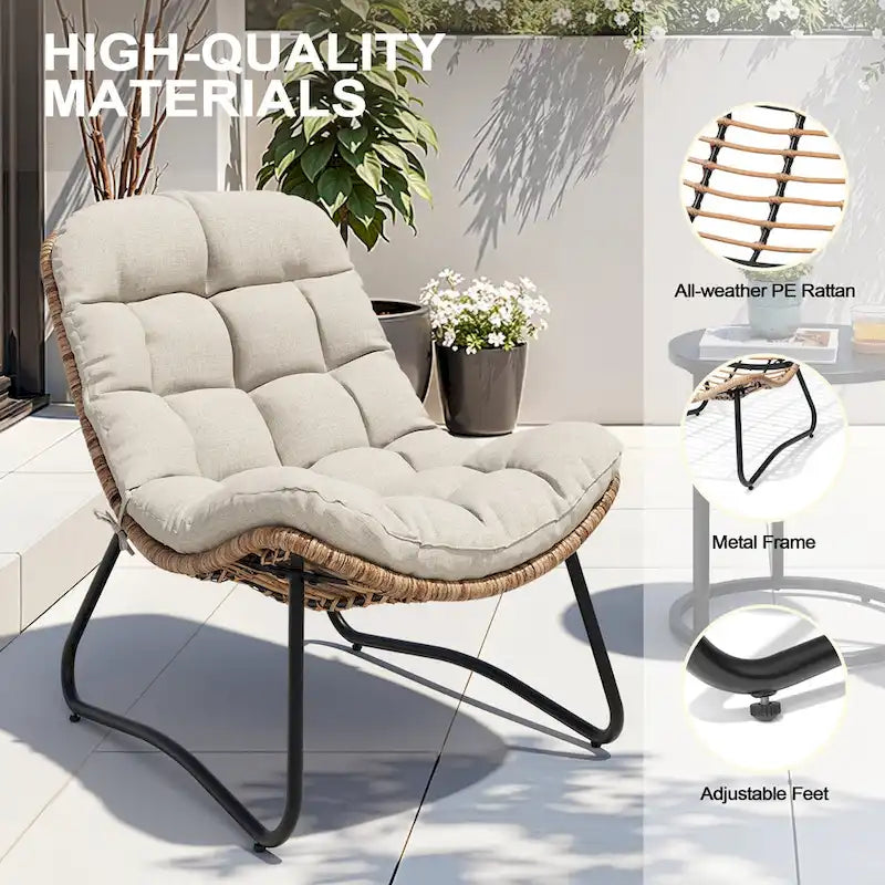 3-Piece Outdoor Cushioned Papasan Chair Set: Double Loveseat with Two Single Chairs - See Image 3