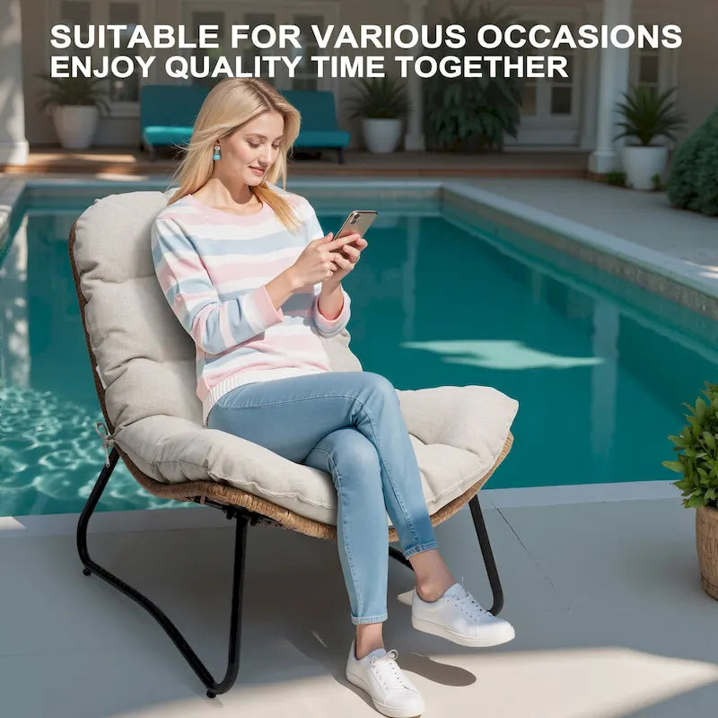 3-Piece Outdoor Cushioned Papasan Chair Set: Double Loveseat with Two Single Chairs - See Image 5