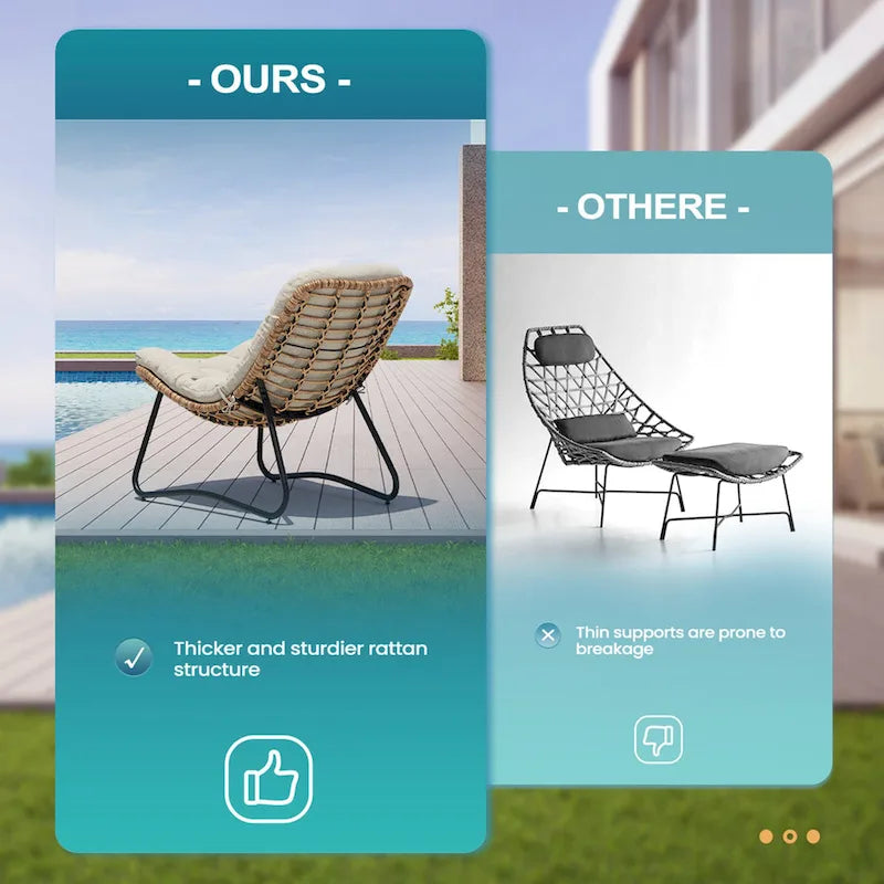 3-Piece Outdoor Cushioned Papasan Chair Set: Double Loveseat with Two Single Chairs - See Image 6