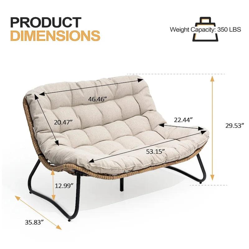3-Piece Outdoor Cushioned Papasan Chair Set: Double Loveseat with Two Single Chairs - See Image 7