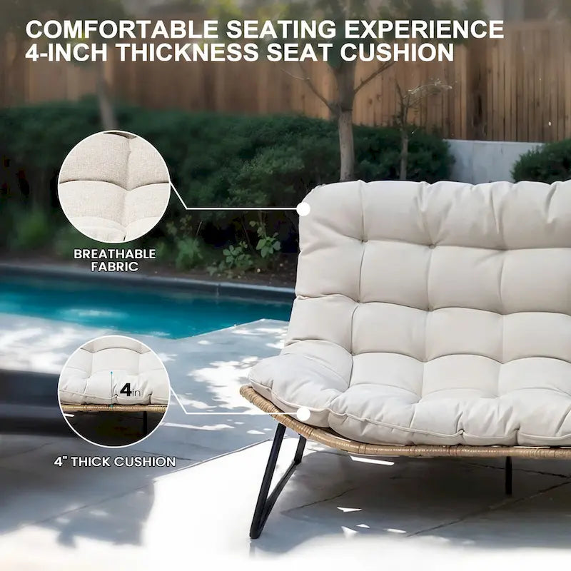 3-Piece Outdoor Cushioned Papasan Chair Set: Double Loveseat with Two Single Chairs - See Image 8
