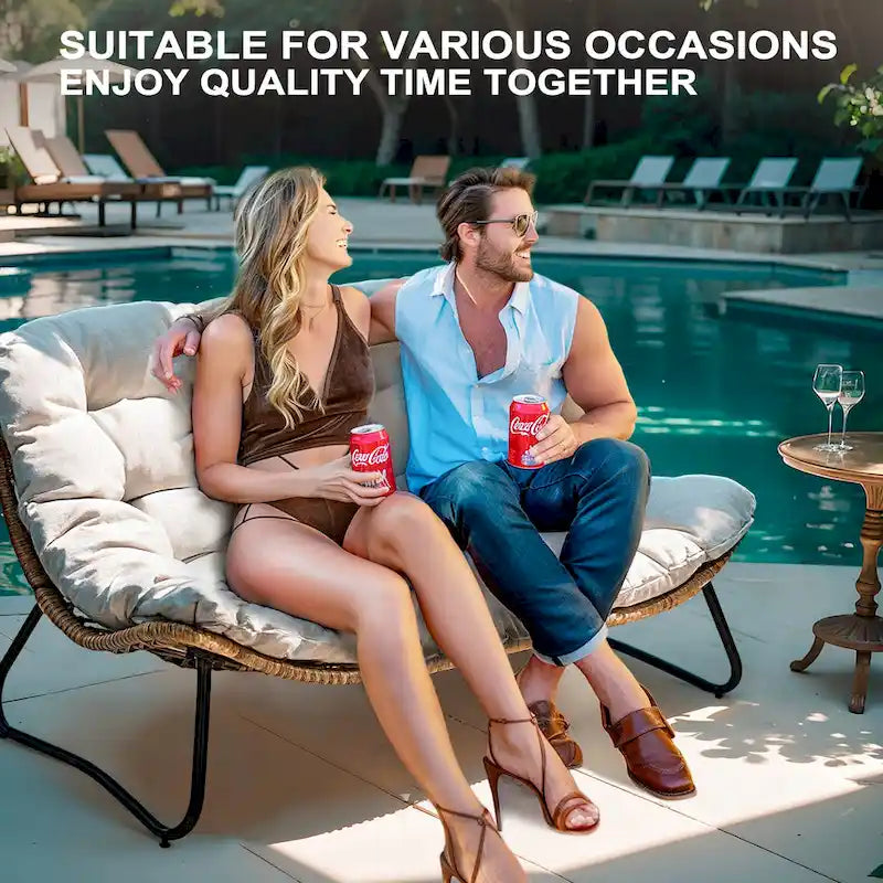 3-Piece Outdoor Cushioned Papasan Chair Set: Double Loveseat with Two Single Chairs - See Image 9