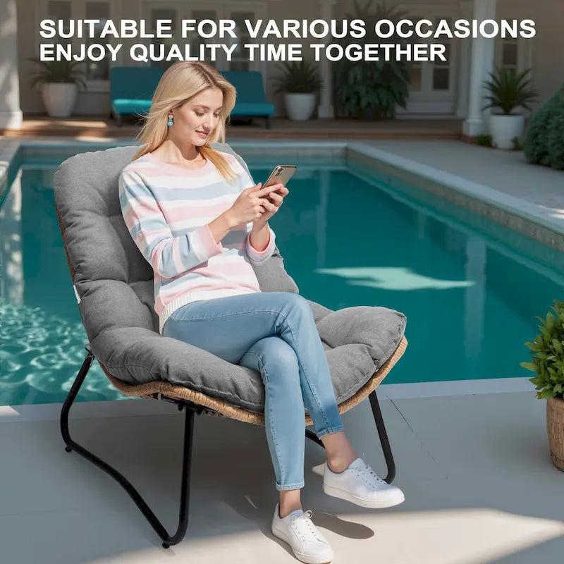 3-Piece Outdoor Cushioned Papasan Chair Set: Double Loveseat with Two Single Chairs - See Image 11
