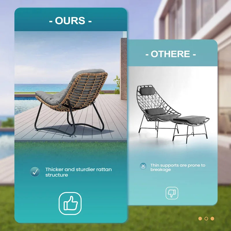3-Piece Outdoor Cushioned Papasan Chair Set: Double Loveseat with Two Single Chairs - See Image 12