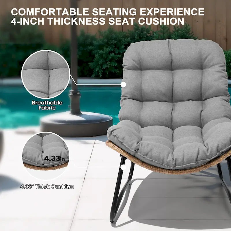 3-Piece Outdoor Cushioned Papasan Chair Set: Double Loveseat with Two Single Chairs - See Image 13