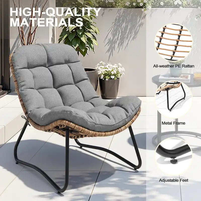 3-Piece Outdoor Cushioned Papasan Chair Set: Double Loveseat with Two Single Chairs - See Image 14