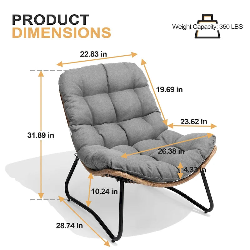 3-Piece Outdoor Cushioned Papasan Chair Set: Double Loveseat with Two Single Chairs - See Image 15