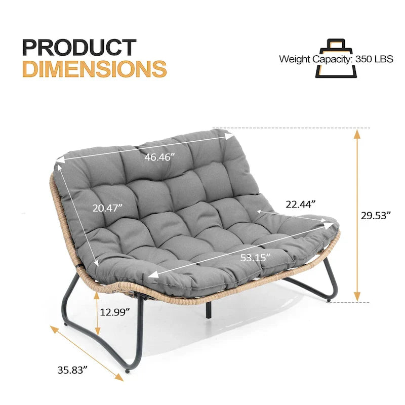 3-Piece Outdoor Cushioned Papasan Chair Set: Double Loveseat with Two Single Chairs - See Image 16