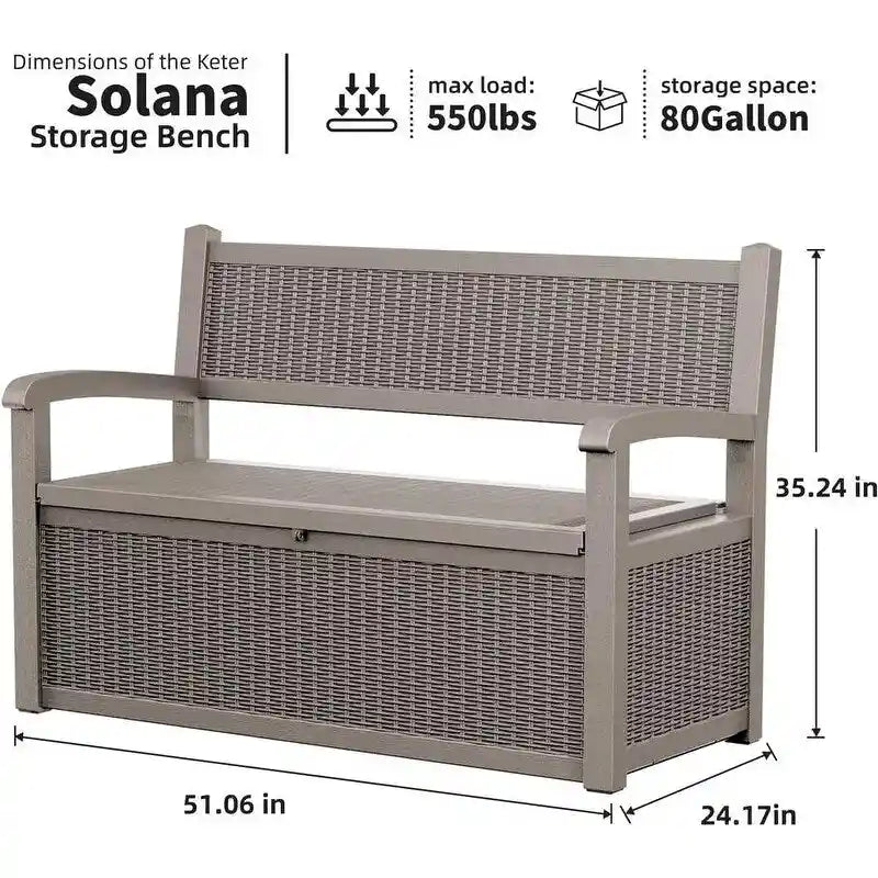 Durable All-Weather Resin Storage Bench with Lockable Hidden Compartment - Rattan-Style Design, 500 lbs Weight Capacity, 70-Gallon Storage Space 2