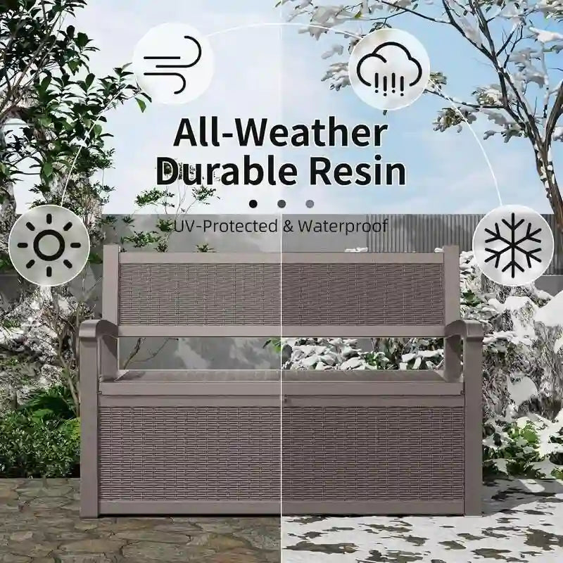 Durable All-Weather Resin Storage Bench with Lockable Hidden Compartment - Rattan-Style Design, 500 lbs Weight Capacity, 70-Gallon Storage Space 3