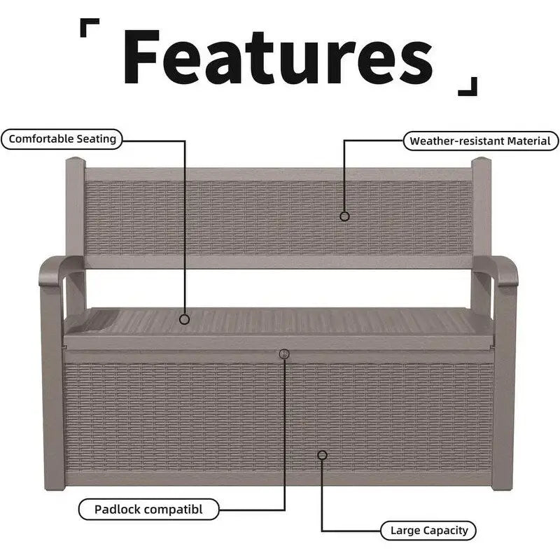 Durable All-Weather Resin Storage Bench with Lockable Hidden Compartment - Rattan-Style Design, 500 lbs Weight Capacity, 70-Gallon Storage Space 5