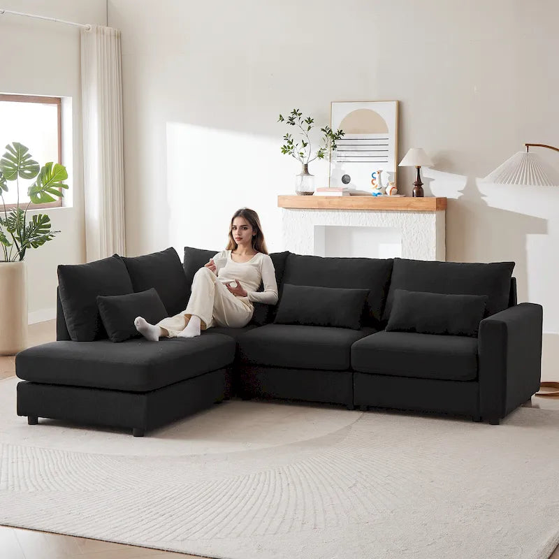 100.2 Linen L-Shaped Sectional Sofa Set with Ottoman and Lumbar Pillows 37