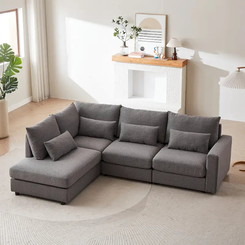 100.2 Linen L-Shaped Sectional Sofa Set with Ottoman and Lumbar Pillows 6