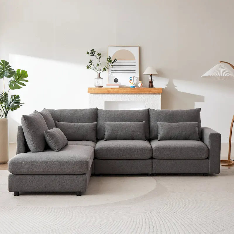 100.2 Linen L-Shaped Sectional Sofa Set with Ottoman and Lumbar Pillows 7