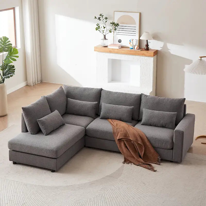 100.2 Linen L-Shaped Sectional Sofa Set with Ottoman and Lumbar Pillows 8
