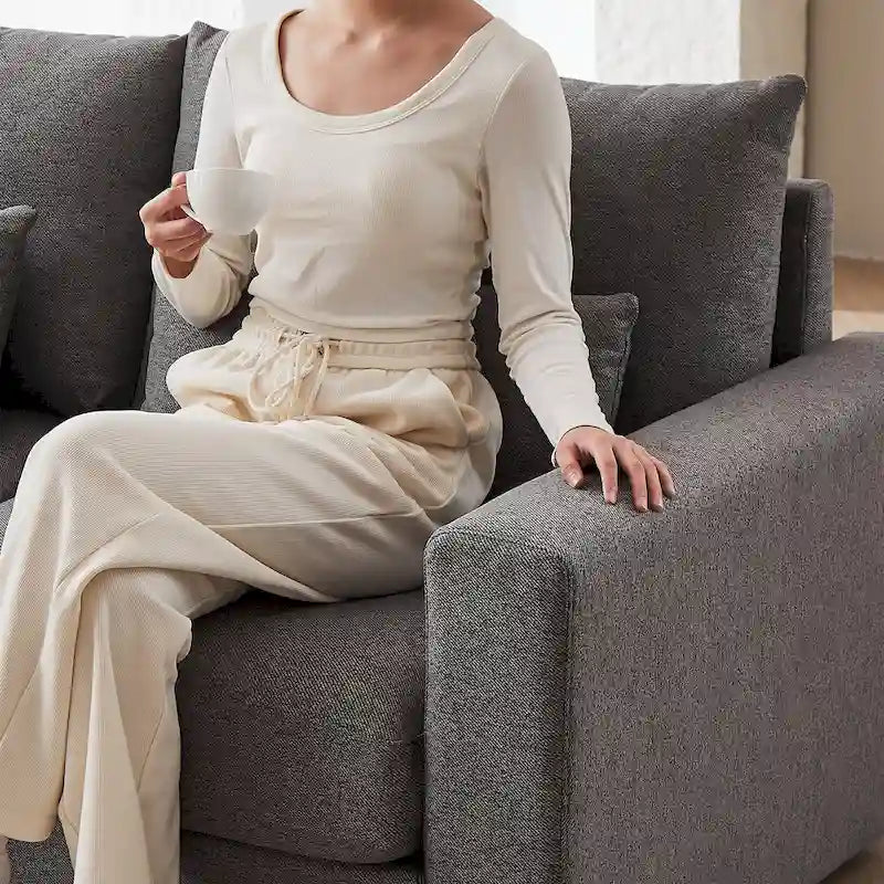 100.2 Linen L-Shaped Sectional Sofa Set with Ottoman and Lumbar Pillows 9
