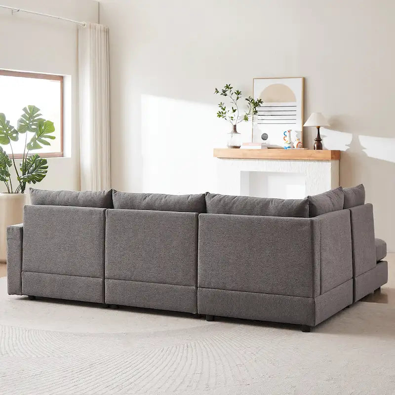 100.2 Linen L-Shaped Sectional Sofa Set with Ottoman and Lumbar Pillows 14