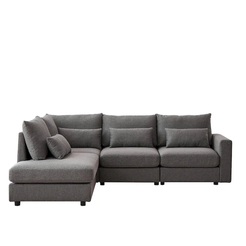 100.2 Linen L-Shaped Sectional Sofa Set with Ottoman and Lumbar Pillows 16