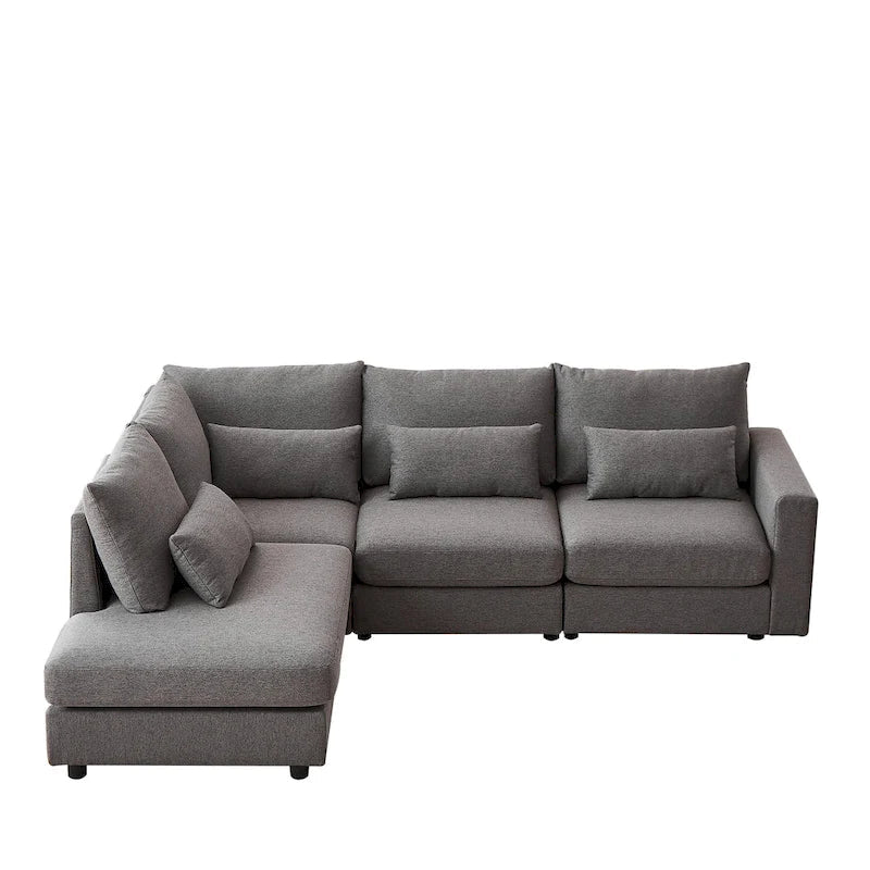 100.2 Linen L-Shaped Sectional Sofa Set with Ottoman and Lumbar Pillows 17